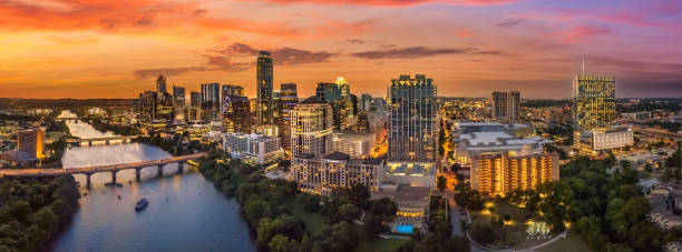 Austin sunset near the river stock photo