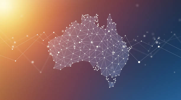 австралия карта геометрическая сеть полигон графический фон - australia стоковые фото и изображения