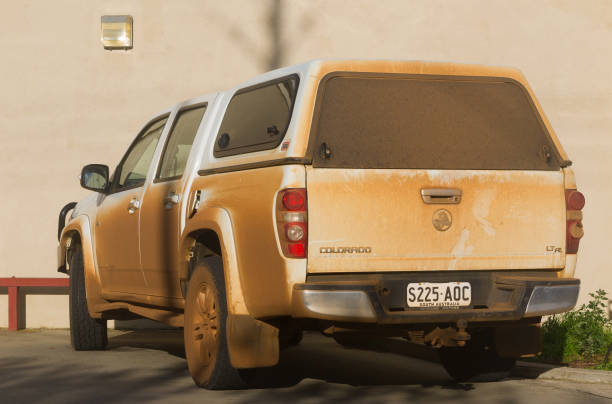 Australian car covered in dust stock photo