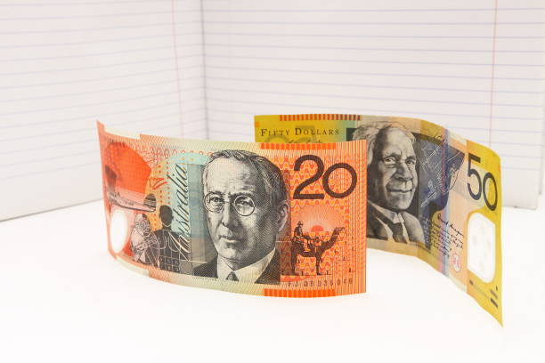 Australian money standing side by side stock photo