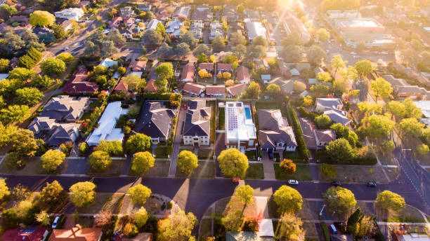 Australian suburb Aerial view of a typical leafy Aussie suburb suburb stock pictures, royalty-free photos & images