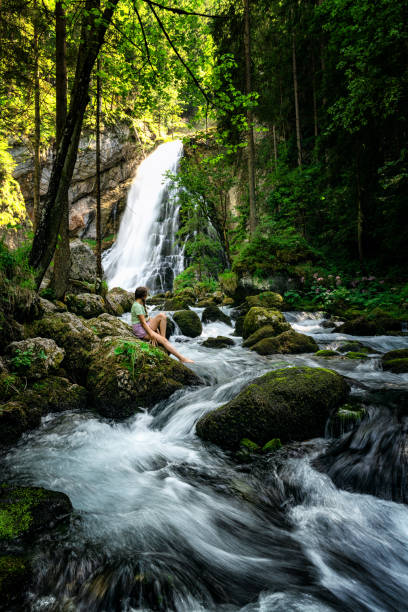 Austria, Salzburg, Beautiful waterfall in Golling stock photo
