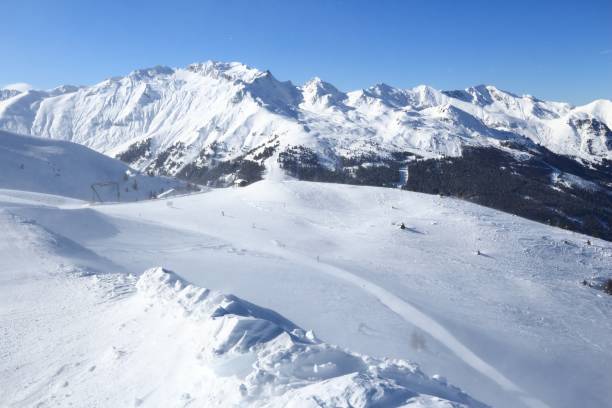 Austria winter skiing Austria ski. Bad Gastein ski resort. High Tauern (Hohe Tauern) mountain range in Alps. hohe tauern range stock pictures, royalty-free photos & images