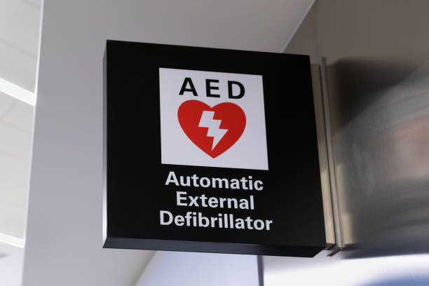 Automated External Defibrillator Sign and Logo stock photo