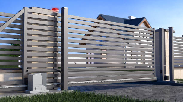 Automatic Sliding Gate and house Gate and house 3D illustration gate stock pictures, royalty-free photos & images
