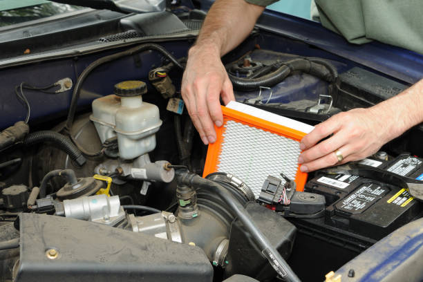Automotive Air Filter Replacement stock photo