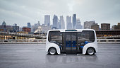 istock Autonomous electric bus self driving on street, Smart vehicle technology concept, 3d render 1394560544