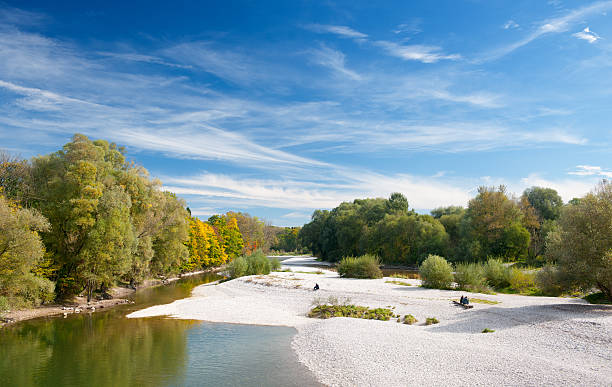 Autumn Colors, River Isar Munich, Bavaria, Germany Panorama (XXXL) "Autumn Colors, River Isar Munich, Bavaria, Germany Panorama (XXXL)" river isar stock pictures, royalty-free photos & images