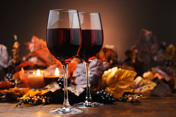 Autumn decoration with wine stock photo
