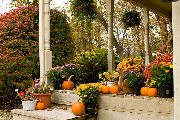 Autumn Flowered Porch stock photo