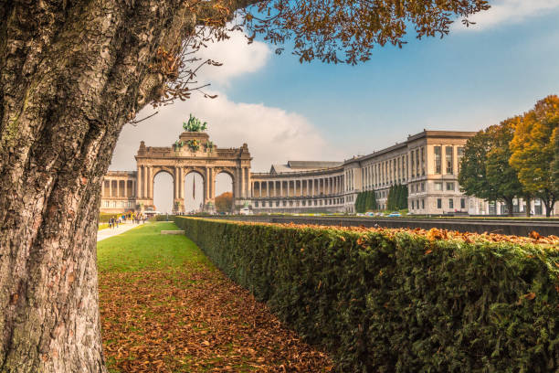 Autumn in Arch de Triumph in Brussels stock photo