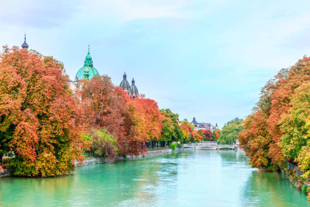 Autumn landscape by Isar in Munich View on Autumn landscape by Isar in Munich river isar stock pictures, royalty-free photos & images