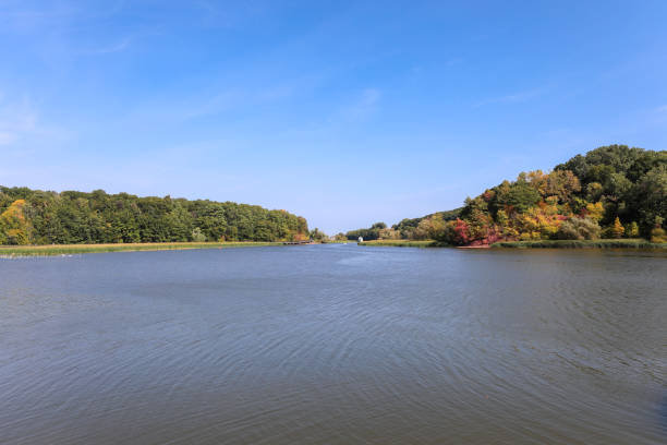 Autumn on the Genesee river. stock photo