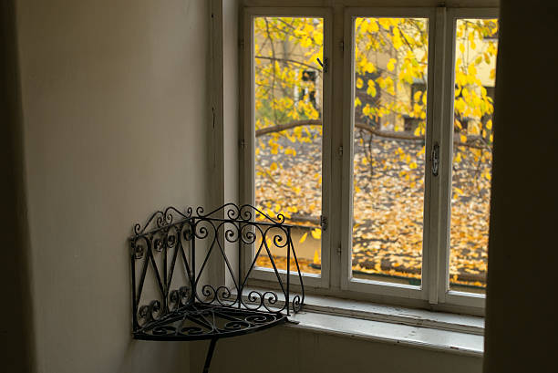 Autumn seen through the window stock photo