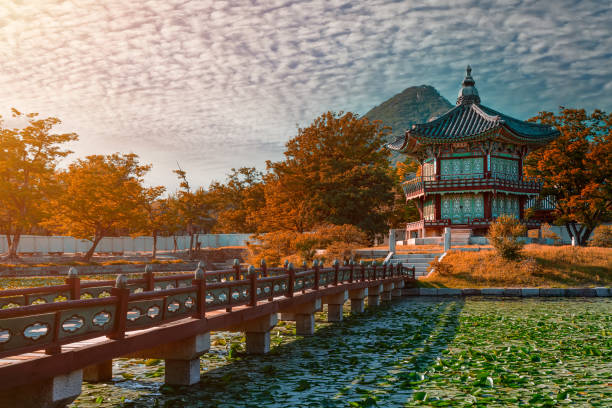 Autumn sensation at Gyeongbokgung Palace in seoul, Korea stock photo