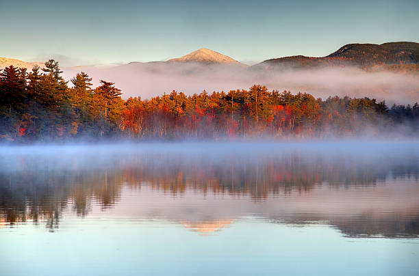 Autumn snowcapped White Mountains in New Hampshire Autumn snow-capped mountains in the White Mountains National Forest in New Hampshire new hampshire stock pictures, royalty-free photos & images