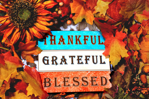 Autumn Wreath with Thankful Grateful Blessed stock photo