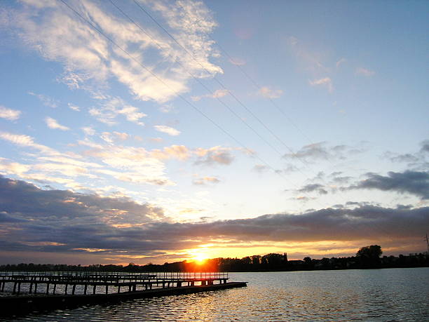 Autumns' sunset at the lake stock photo