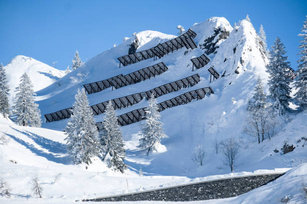 Avalanche Protection Barriers at the arlberg region, Vorarlberg, Austria, Europe Avalanche Protection Barriers lechtal alps stock pictures, royalty-free photos & images