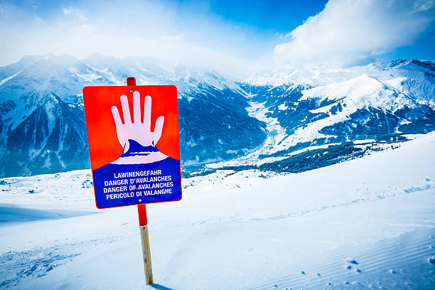 avalanches warning sign - avalanche stok fotoğraflar ve resimler