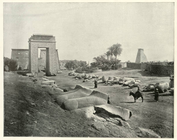 Avenue of sphinxes, Karnak, Egypt, 19th Century stock photo
