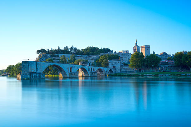 Avignon Bridge with Popes Palace stock photo