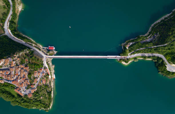 Awesome bridge connection from drone view stock photo