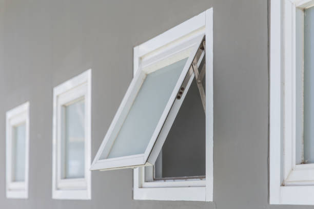 awning window open, modern home aluminium push windows. stock photo
