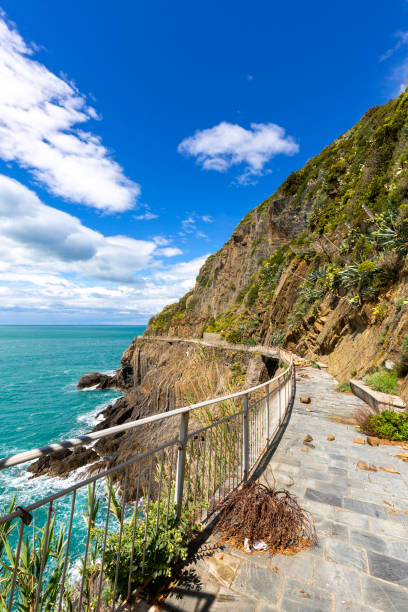 Azure Path (Path of Love), walking trail leading through five towns of Cinque Terre, Liguria, Italian Riviera, Italy stock photo
