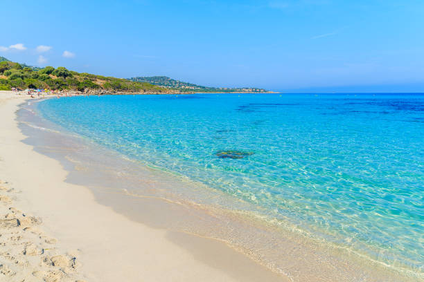 Azure sea water on Saleccia beach near Saint Florent, Corsica island, France stock photo