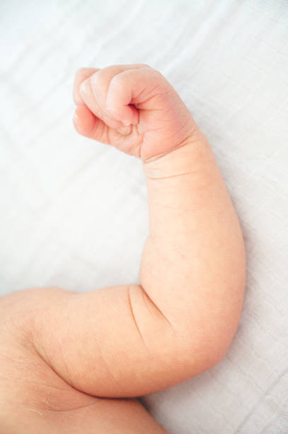 Babies arm flexed stock photo