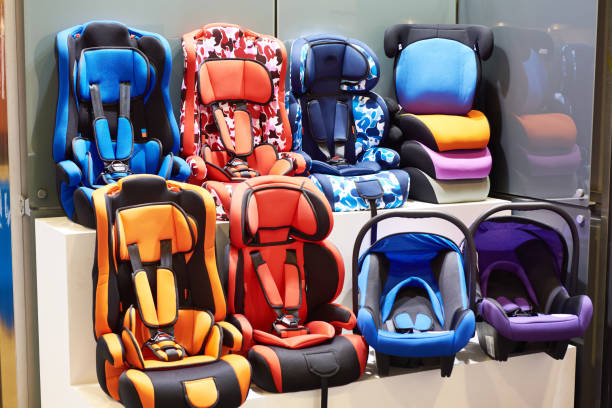 Baby car seats in store stock photo