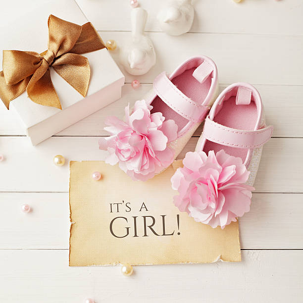 baby girl birthday greeting card baby shower decoration - it is a girl it's a girl stock pictures, royalty-free photos & images
