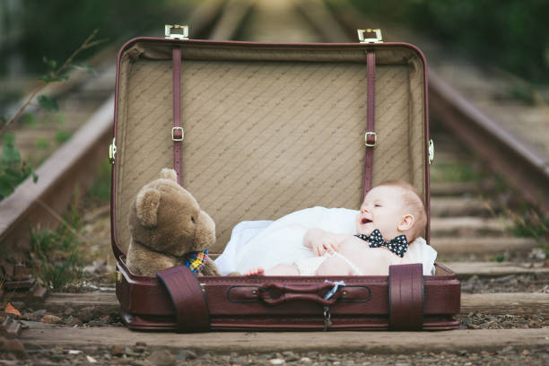 baby in a suitcase - teddy ray stok fotoğraflar ve resimler