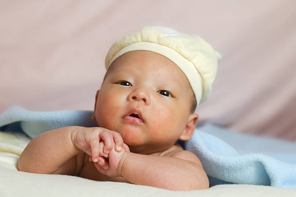 Newborn Asian baby crying stock photo. Image of open 