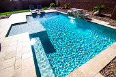 istock Back Yard With Two Lounge Chairs And Swimming Pool 1364656744