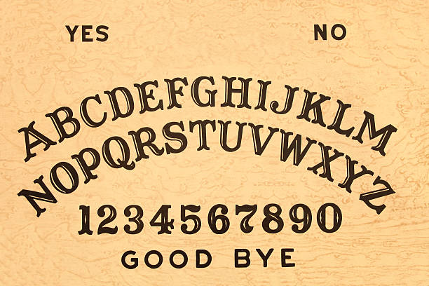 Background illustration of a traditional Ouija board "Image of a Ouija board - this is the original and vintage text arrangement of letters, numbers, and words." ouija board stock pictures, royalty-free photos & images
