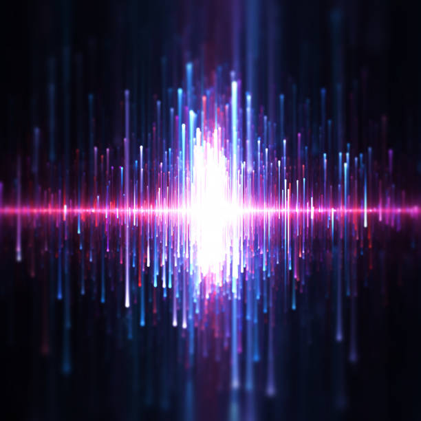 Background of blue and purple sound waves 3d rendered image techno music stock pictures, royalty-free photos & images