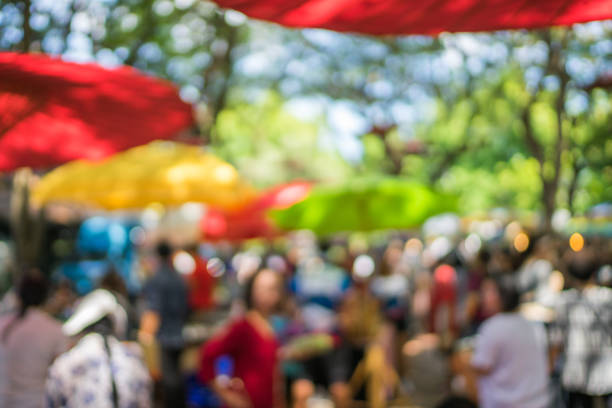 background of blurred market in outdoor stock photo