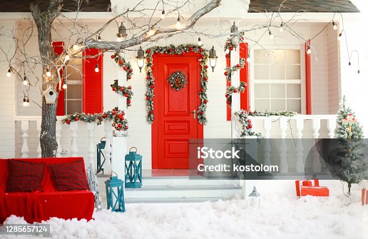 istock Background of christmas decorative house new year winter traditional celebration 1285657124