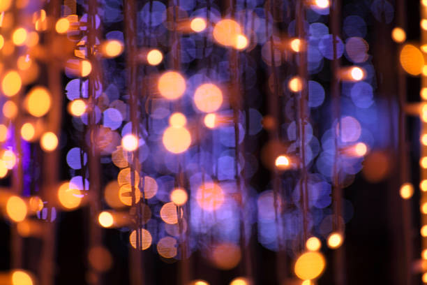 Background of Christmas light bokeh in violet and gold stock photo