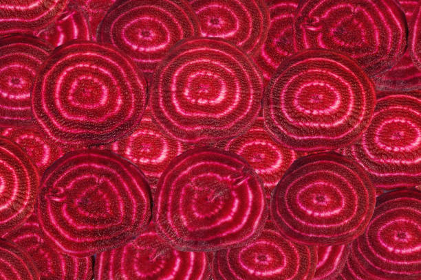 Background of slices of young beets stock photo