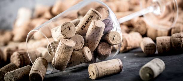 Background of Various Used Wine Corks close up stock photo