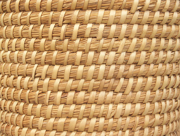 Background Texture of Coiled Reed Basket in Natural Tone stock photo