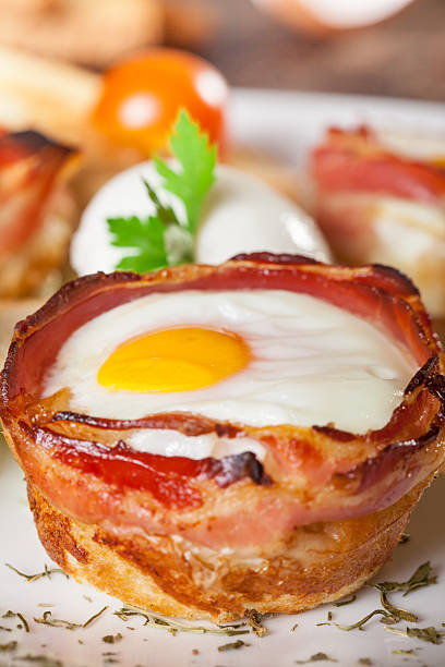 Bacon and eggs breakfast muffin stock photo