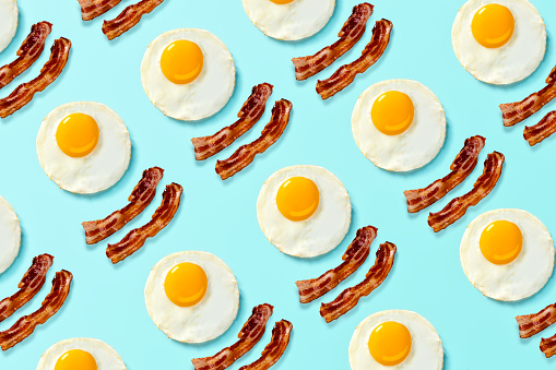 Eggs and Bacon Pop Art on a Bright Light Blue Background