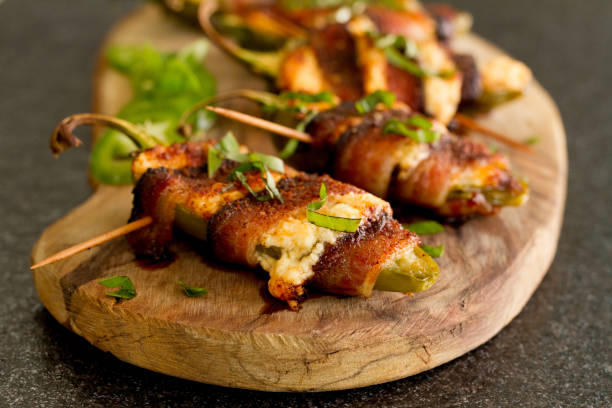 Bacon wrapped jalapeno poppers stock photo