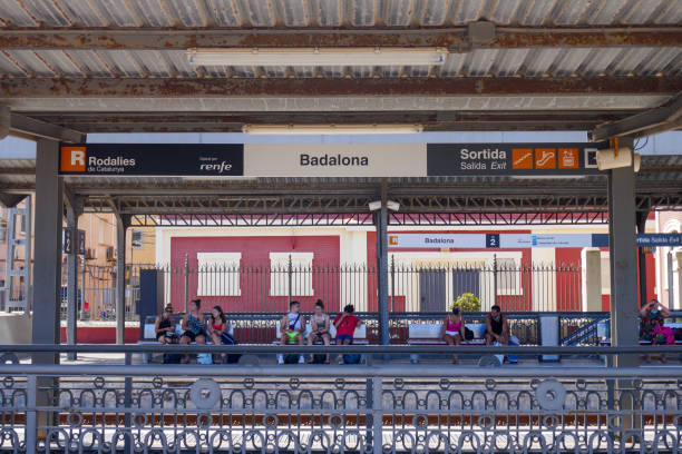 Badalona train station, Rodalies de Catalunya, people waiting for the train, passengers stock photo