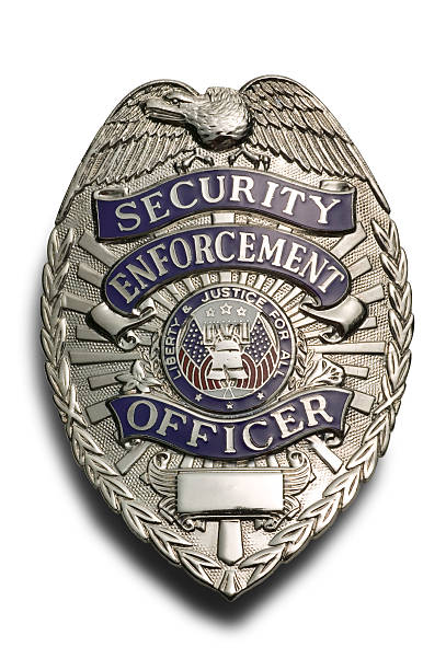 Badge Security officers badge on white with soft shadow. Clipping path included. police badge stock pictures, royalty-free photos & images