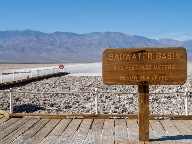 Badwater Basin sign in Death Valley stock photo